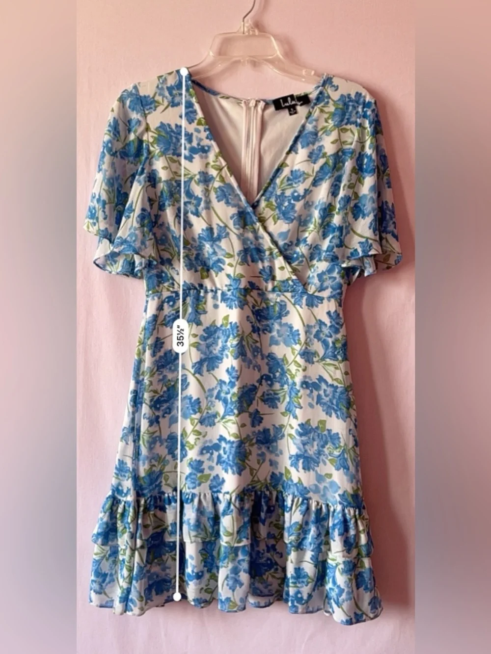 Lulus Glorious White and Light Blue Floral Print Ruffled Mini Dress 💐🩵🌿 - Picture 11 of 11